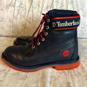 Timberland boots rare navy leather orange trim women’s 9
